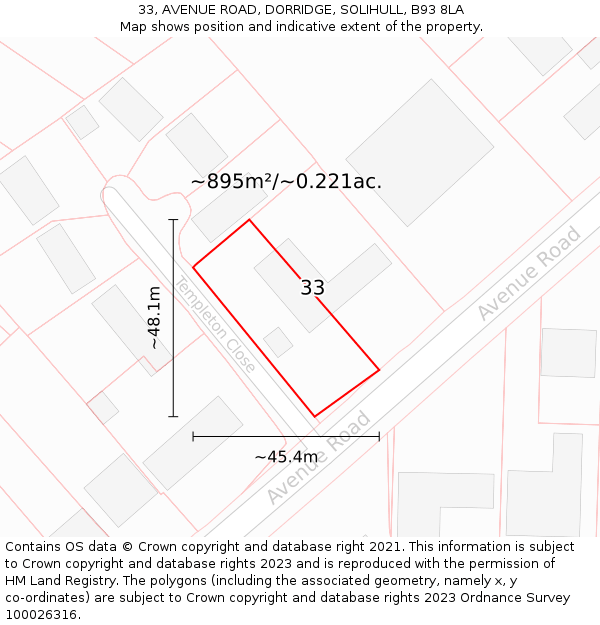 33, AVENUE ROAD, DORRIDGE, SOLIHULL, B93 8LA: Plot and title map