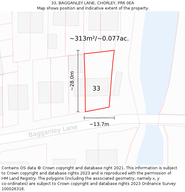 33, BAGGANLEY LANE, CHORLEY, PR6 0EA: Plot and title map