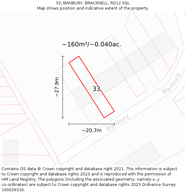 33, BANBURY, BRACKNELL, RG12 0QL: Plot and title map