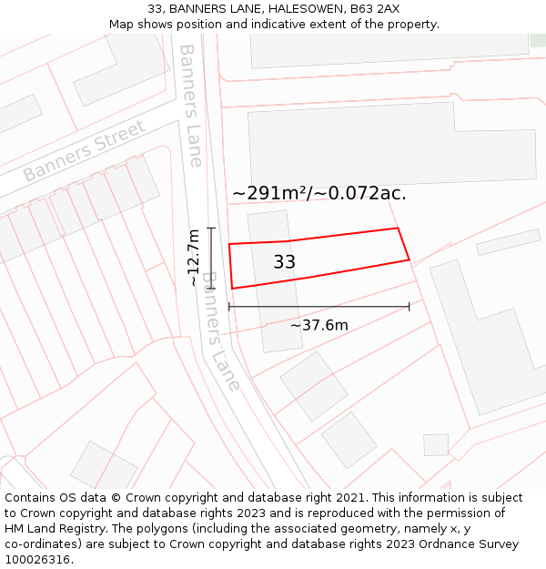 33, BANNERS LANE, HALESOWEN, B63 2AX: Plot and title map