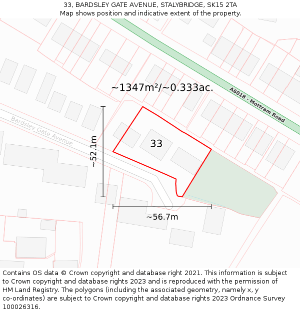 33, BARDSLEY GATE AVENUE, STALYBRIDGE, SK15 2TA: Plot and title map