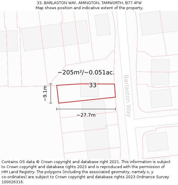 33, BARLASTON WAY, AMINGTON, TAMWORTH, B77 4FW: Plot and title map