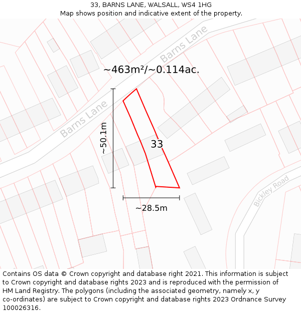 33, BARNS LANE, WALSALL, WS4 1HG: Plot and title map