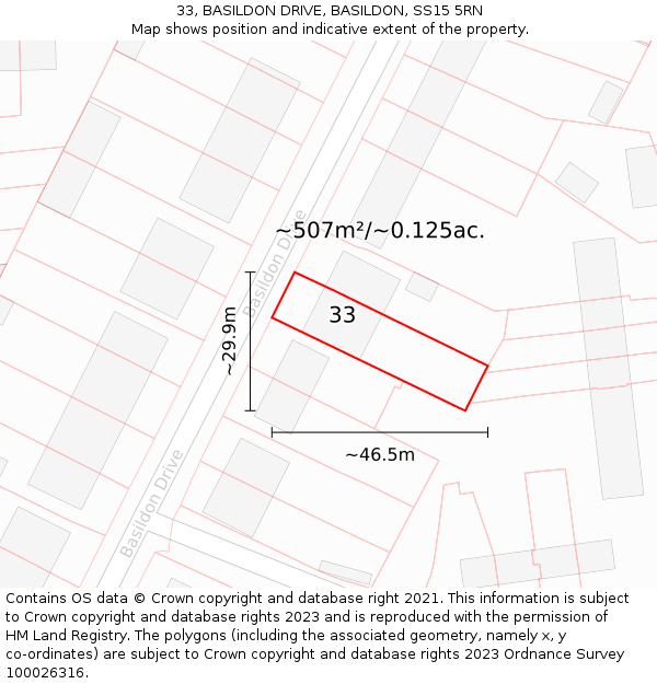 33, BASILDON DRIVE, BASILDON, SS15 5RN: Plot and title map