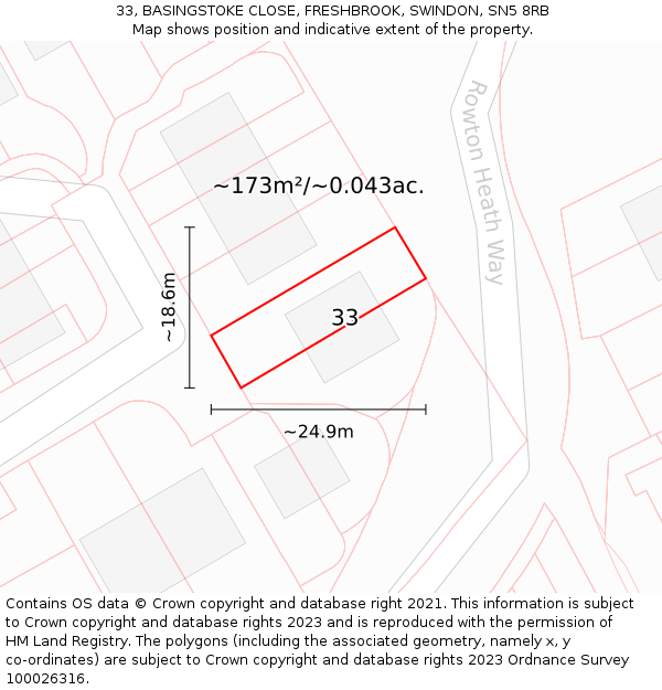 33, BASINGSTOKE CLOSE, FRESHBROOK, SWINDON, SN5 8RB: Plot and title map