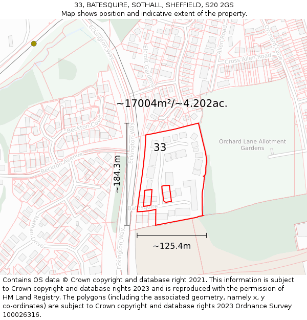 33, BATESQUIRE, SOTHALL, SHEFFIELD, S20 2GS: Plot and title map