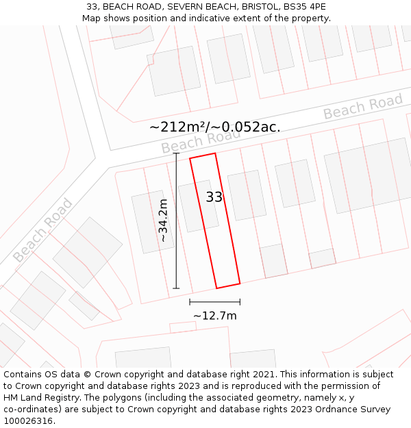 33, BEACH ROAD, SEVERN BEACH, BRISTOL, BS35 4PE: Plot and title map