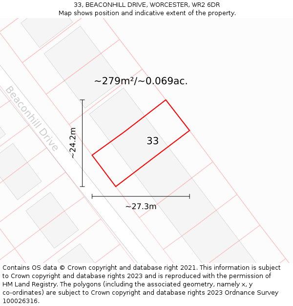 33, BEACONHILL DRIVE, WORCESTER, WR2 6DR: Plot and title map