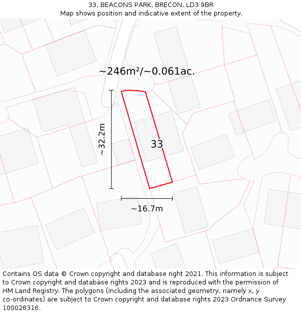 33, BEACONS PARK, BRECON, LD3 9BR: Plot and title map