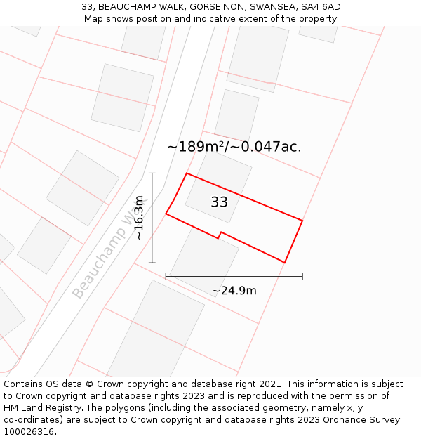 33, BEAUCHAMP WALK, GORSEINON, SWANSEA, SA4 6AD: Plot and title map