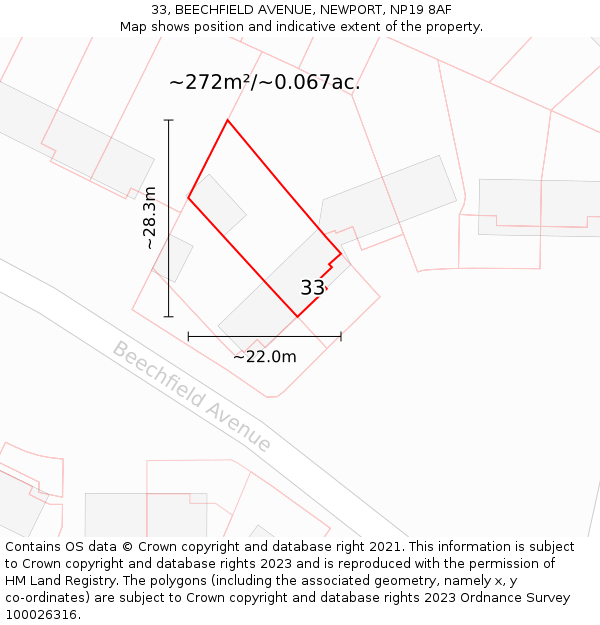 33, BEECHFIELD AVENUE, NEWPORT, NP19 8AF: Plot and title map