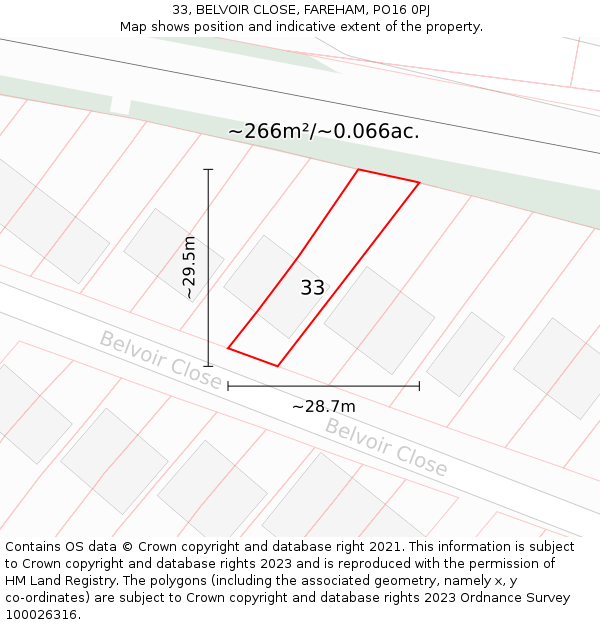 33, BELVOIR CLOSE, FAREHAM, PO16 0PJ: Plot and title map