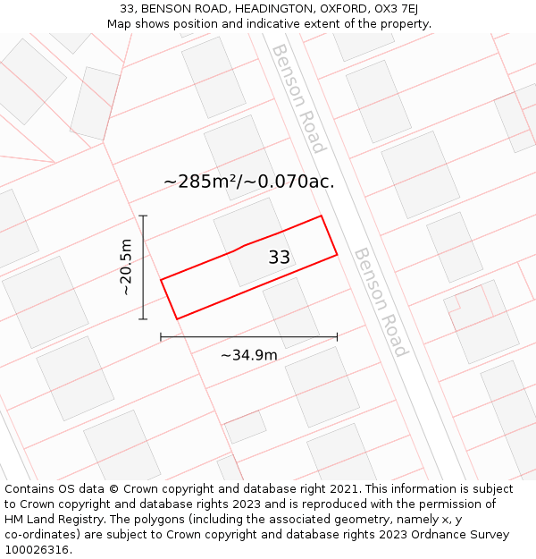 33, BENSON ROAD, HEADINGTON, OXFORD, OX3 7EJ: Plot and title map