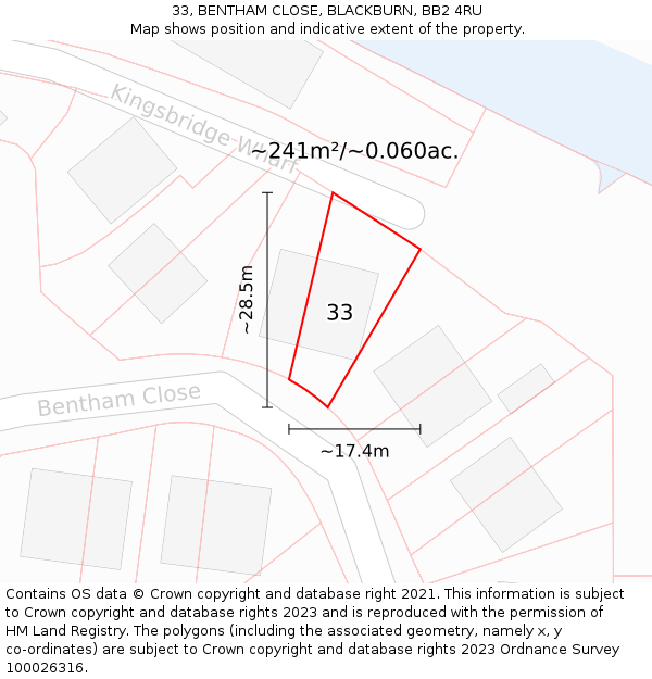 33, BENTHAM CLOSE, BLACKBURN, BB2 4RU: Plot and title map