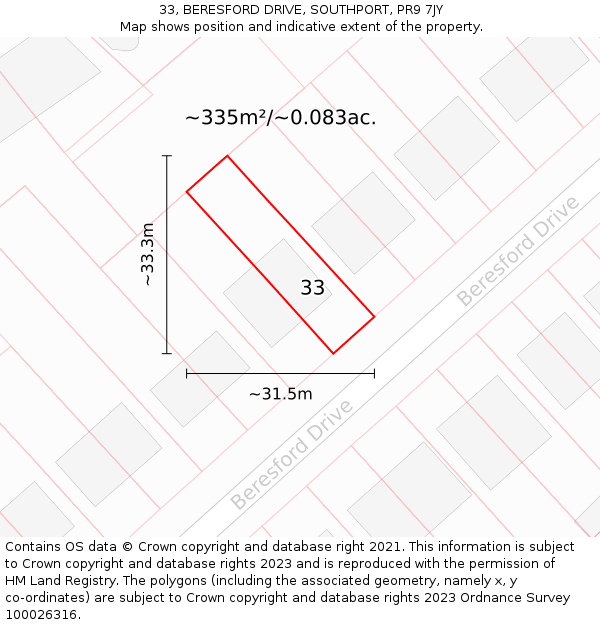 33, BERESFORD DRIVE, SOUTHPORT, PR9 7JY: Plot and title map