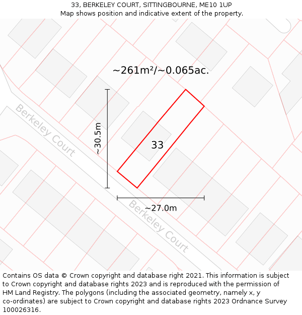 33, BERKELEY COURT, SITTINGBOURNE, ME10 1UP: Plot and title map