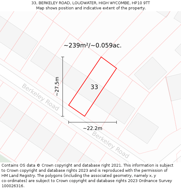 33, BERKELEY ROAD, LOUDWATER, HIGH WYCOMBE, HP10 9TT: Plot and title map