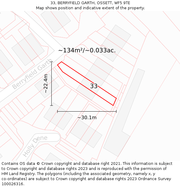 33, BERRYFIELD GARTH, OSSETT, WF5 9TE: Plot and title map