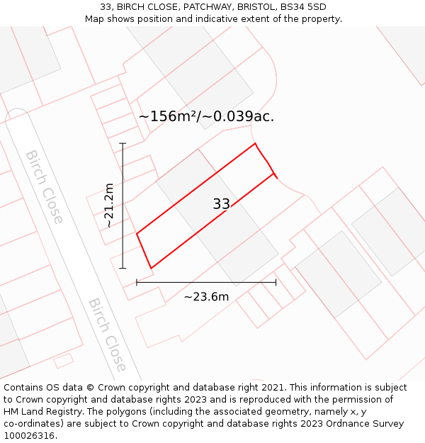 33, BIRCH CLOSE, PATCHWAY, BRISTOL, BS34 5SD: Plot and title map