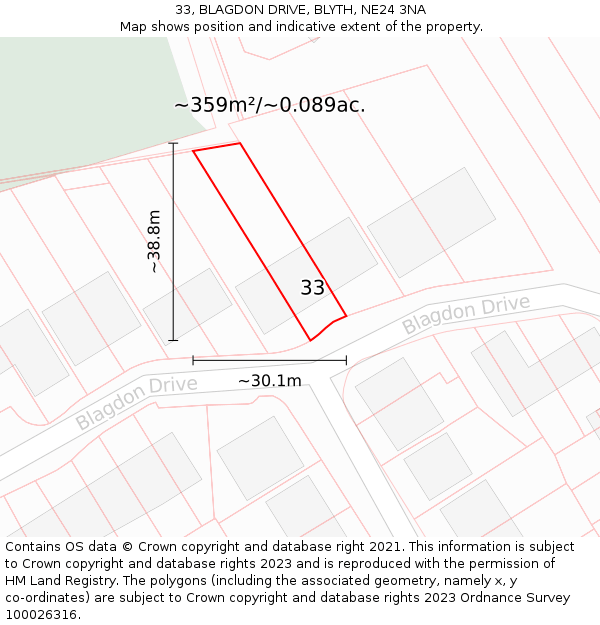 33, BLAGDON DRIVE, BLYTH, NE24 3NA: Plot and title map
