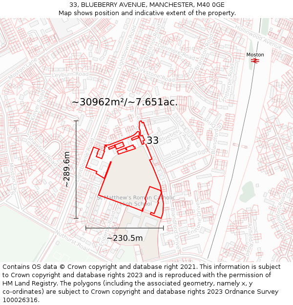 33, BLUEBERRY AVENUE, MANCHESTER, M40 0GE: Plot and title map