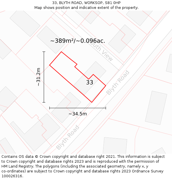 33, BLYTH ROAD, WORKSOP, S81 0HP: Plot and title map