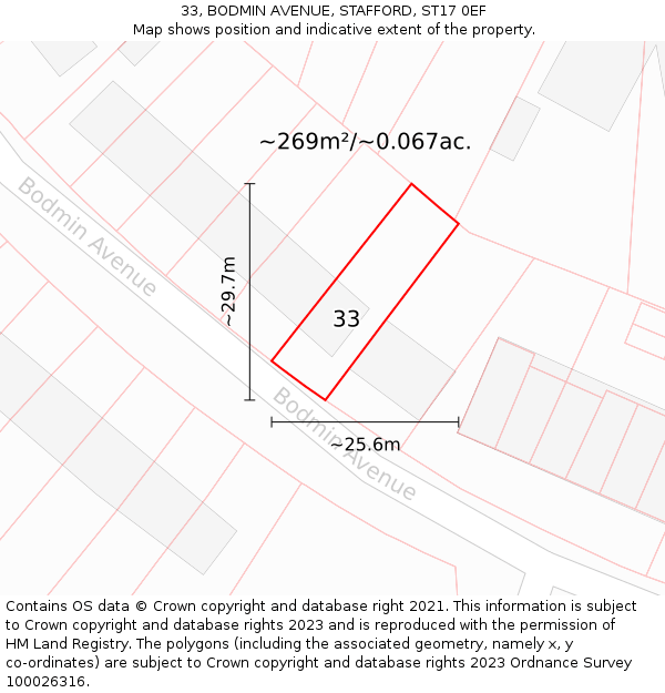 33, BODMIN AVENUE, STAFFORD, ST17 0EF: Plot and title map