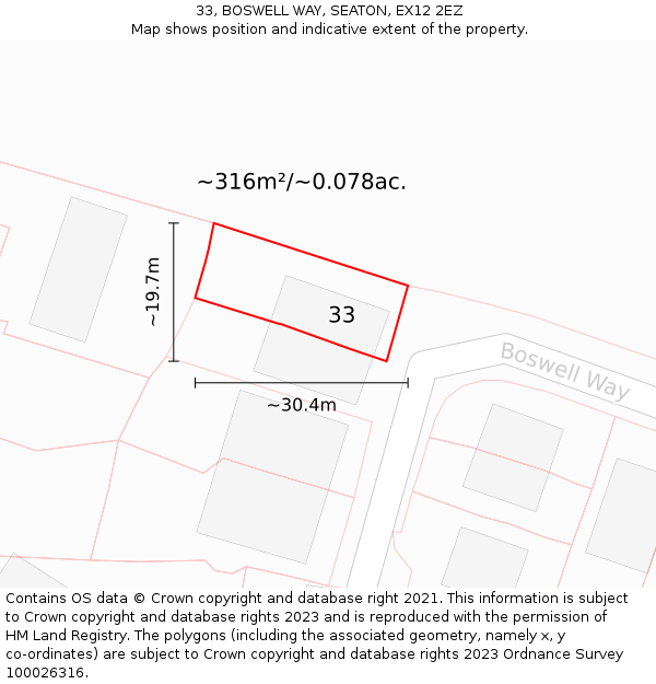 33, BOSWELL WAY, SEATON, EX12 2EZ: Plot and title map