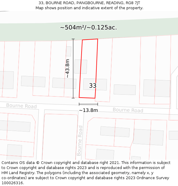 33, BOURNE ROAD, PANGBOURNE, READING, RG8 7JT: Plot and title map