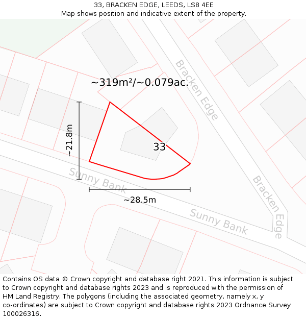 33, BRACKEN EDGE, LEEDS, LS8 4EE: Plot and title map