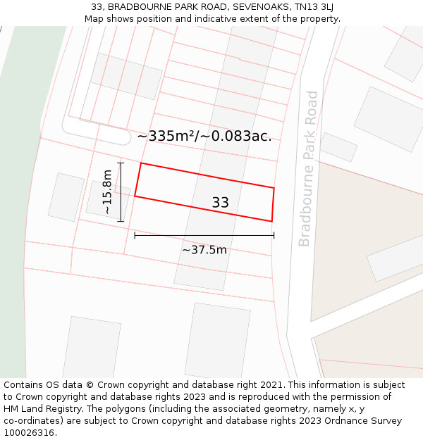 33, BRADBOURNE PARK ROAD, SEVENOAKS, TN13 3LJ: Plot and title map