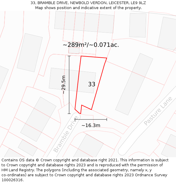 33, BRAMBLE DRIVE, NEWBOLD VERDON, LEICESTER, LE9 9LZ: Plot and title map