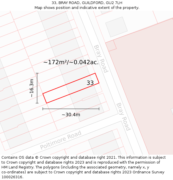 33, BRAY ROAD, GUILDFORD, GU2 7LH: Plot and title map