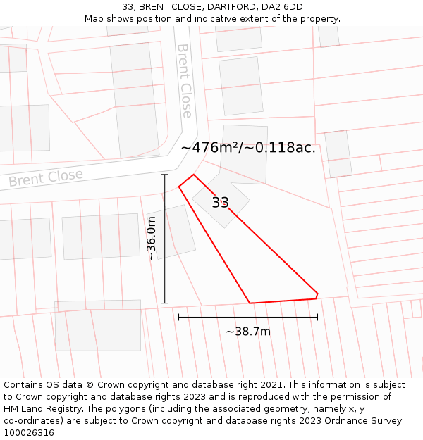 33, BRENT CLOSE, DARTFORD, DA2 6DD: Plot and title map
