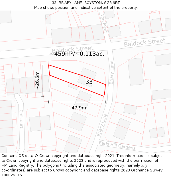 33, BRIARY LANE, ROYSTON, SG8 9BT: Plot and title map