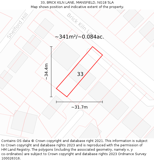 33, BRICK KILN LANE, MANSFIELD, NG18 5LA: Plot and title map