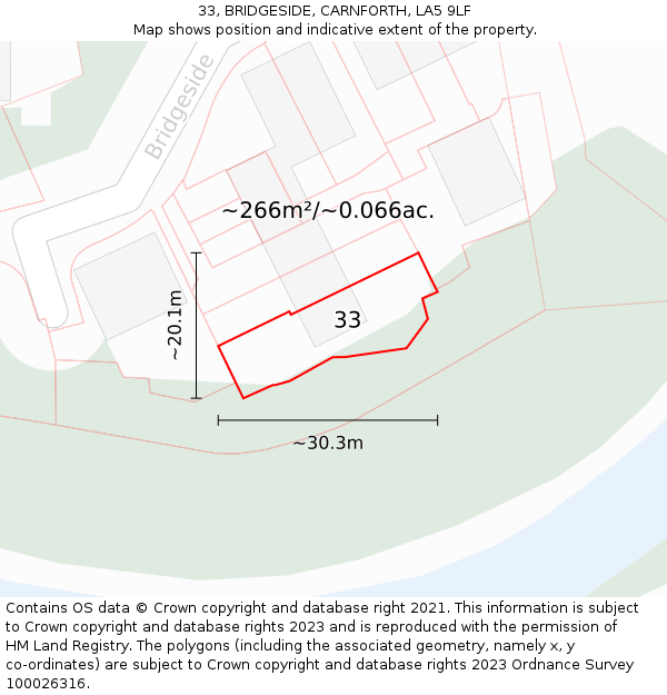 33, BRIDGESIDE, CARNFORTH, LA5 9LF: Plot and title map