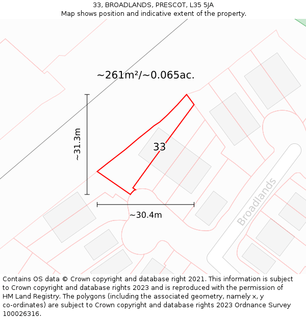 33, BROADLANDS, PRESCOT, L35 5JA: Plot and title map