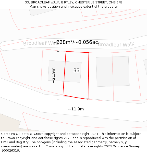 33, BROADLEAF WALK, BIRTLEY, CHESTER LE STREET, DH3 1FB: Plot and title map