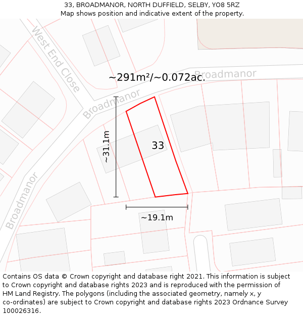 33, BROADMANOR, NORTH DUFFIELD, SELBY, YO8 5RZ: Plot and title map