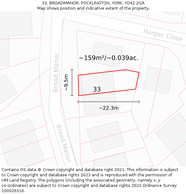 33, BROADMANOR, POCKLINGTON, YORK, YO42 2GA: Plot and title map