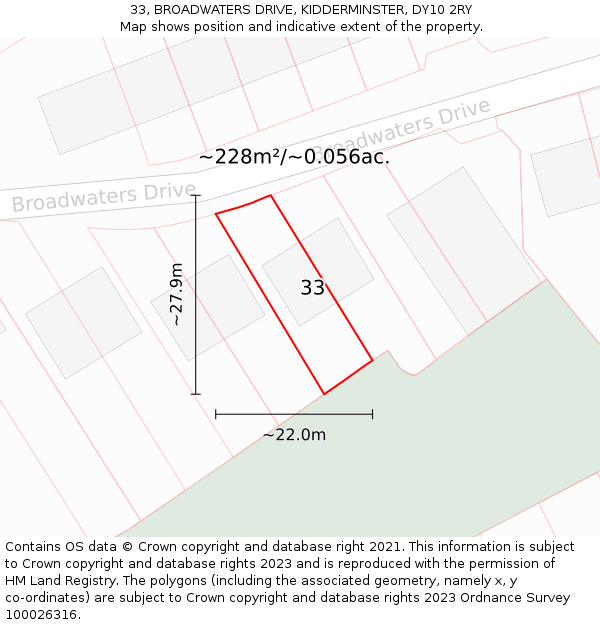 33, BROADWATERS DRIVE, KIDDERMINSTER, DY10 2RY: Plot and title map