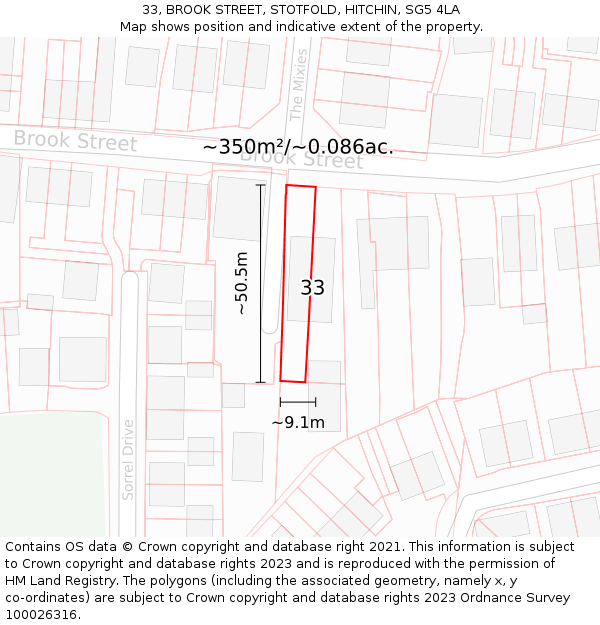 33, BROOK STREET, STOTFOLD, HITCHIN, SG5 4LA: Plot and title map