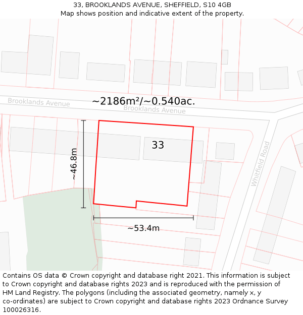 33, BROOKLANDS AVENUE, SHEFFIELD, S10 4GB: Plot and title map