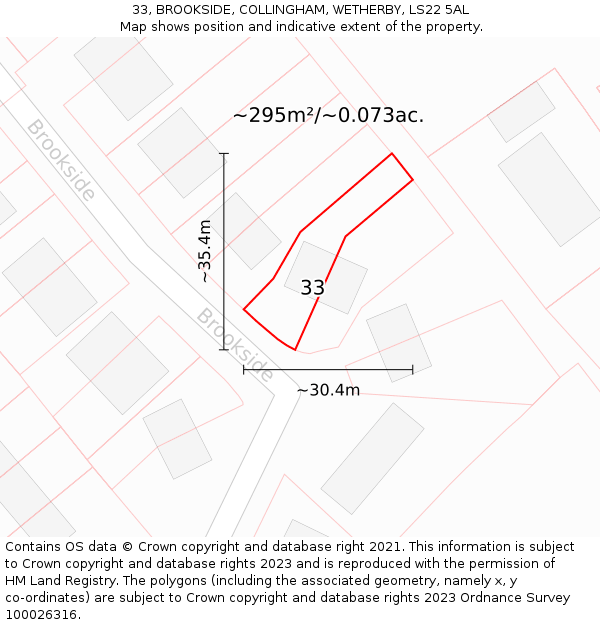 33, BROOKSIDE, COLLINGHAM, WETHERBY, LS22 5AL: Plot and title map