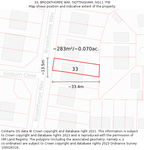 33, BROOKTHORPE WAY, NOTTINGHAM, NG11 7FB: Plot and title map