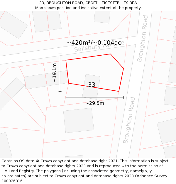 33, BROUGHTON ROAD, CROFT, LEICESTER, LE9 3EA: Plot and title map