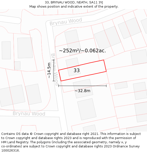 33, BRYNAU WOOD, NEATH, SA11 3YJ: Plot and title map