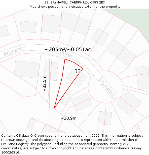 33, BRYNAWEL, CAERPHILLY, CF83 2EX: Plot and title map