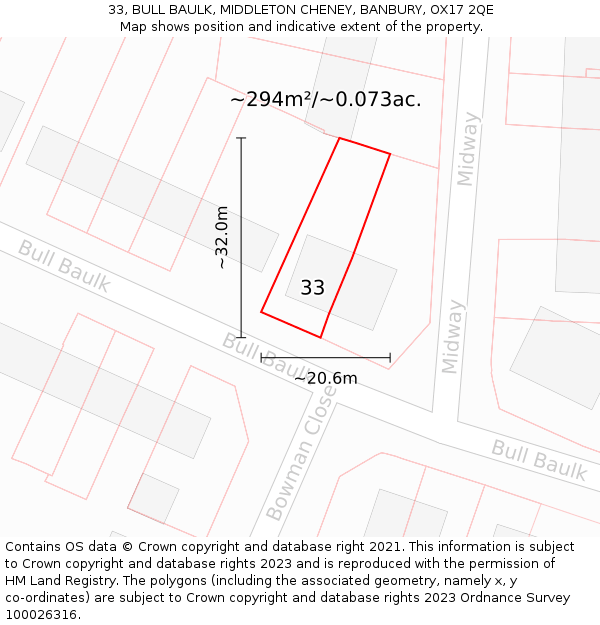 33, BULL BAULK, MIDDLETON CHENEY, BANBURY, OX17 2QE: Plot and title map